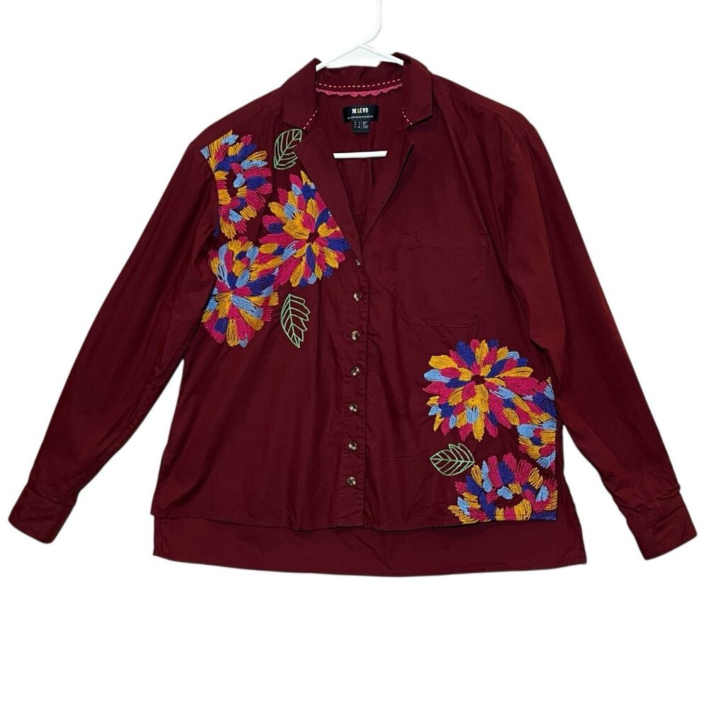 Anthropologie Maeve Embroidered Button Down Size 0 Cotton Floral Boho Purple - Picture 3 of 15